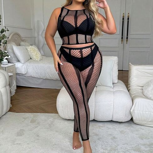 Women's Exotic Lingerie Sets for Women Sexy Sheer Mesh Fishnet Crop Top and Tight High Stockings Set Naughty Outfits Cover Up in Saudi Arabia