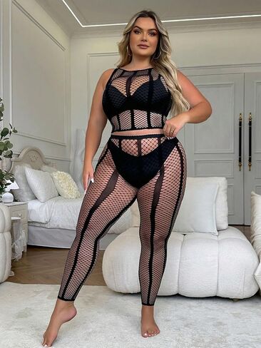 Women's Exotic Lingerie Sets for Women Sexy Sheer Mesh Fishnet Crop Top and Tight High Stockings Set Naughty Outfits Cover Up in Saudi Arabia