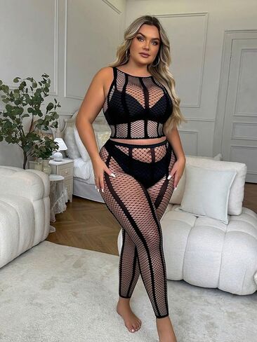 Women's Exotic Lingerie Sets for Women Sexy Sheer Mesh Fishnet Crop Top and Tight High Stockings Set Naughty Outfits Cover Up in Saudi Arabia