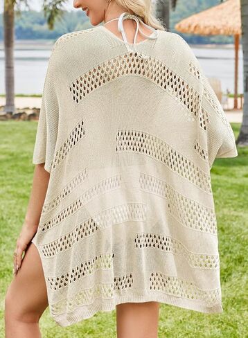 Women Bathing Suit Cover Up Summer Crochet Geometric Beach Swimsuit Coverup Mesh Knit Vacation Outfits Resort Wear in Saudi Arabia