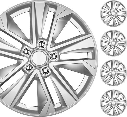مجموعة Hubcaps 16 بوصة من 4-أغلفة حافة العجلة Snap-on Wheel Presaction-غلاف عالمي للسيارات للشاحنات والشاحنات وسيارات الدفع الرباعي وشاحنات ABS سوداء وفضية ذات 10 مباري in Saudi Arabia