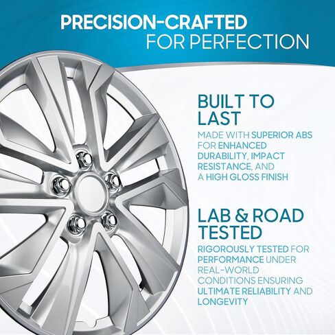 مجموعة Hubcaps 16 بوصة من 4-أغلفة حافة العجلة Snap-on Wheel Presaction-غلاف عالمي للسيارات للشاحنات والشاحنات وسيارات الدفع الرباعي وشاحنات ABS سوداء وفضية ذات 10 مباري in Saudi Arabia