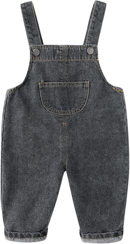 Children's Denim Overalls Cute Suspender Pants, Elastic Waistband with Drawcord, Stylish & Comfortable Toddler Outfits in Saudi Arabia