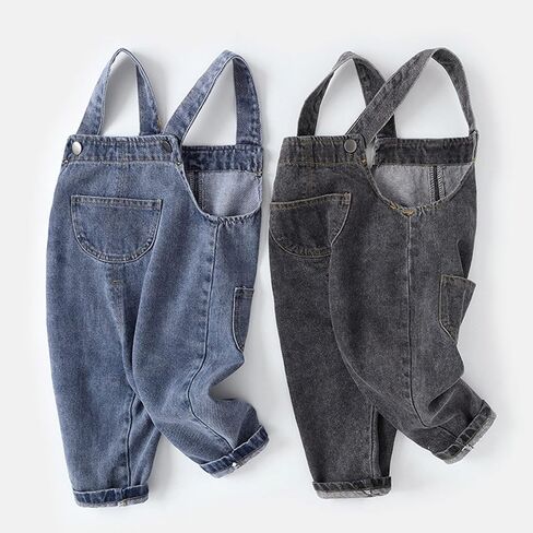 Children's Denim Overalls Cute Suspender Pants, Elastic Waistband with Drawcord, Stylish & Comfortable Toddler Outfits in Saudi Arabia