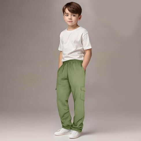 Boys Cargo Sweatpants Casual Sports Trendy Drawstring Jogger Pants Sweatpants Lightweight Pants for 3-13 Years in Saudi Arabia