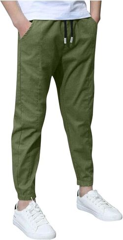 Sweatpants Boys Kids Cotton Linen Athletic Workout Boys Clothes Drawstring Joggers Pants Outewear Zipper Pockets in Saudi Arabia