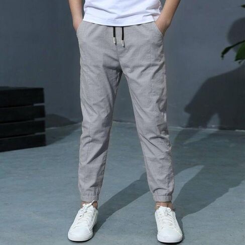 Sweatpants Boys Kids Cotton Linen Athletic Workout Boys Clothes Drawstring Joggers Pants Outewear Zipper Pockets in Saudi Arabia