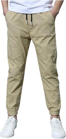 Sweatpants Boys Kids Cotton Linen Athletic Workout Boys Clothes Drawstring Joggers Pants Outewear Zipper Pockets in Saudi Arabia