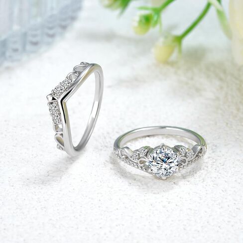 2 Carat(ctw) Round-Cut Moissanite Engagement Rings Sets for Women,925 Sterling Silver Crown Wedding Band Set,Bridal Rings Sets for Anniversary Birthday in Saudi Arabia