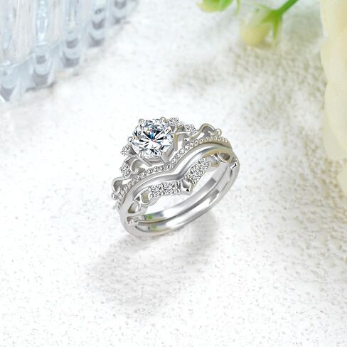 2 Carat(ctw) Round-Cut Moissanite Engagement Rings Sets for Women,925 Sterling Silver Crown Wedding Band Set,Bridal Rings Sets for Anniversary Birthday in Saudi Arabia