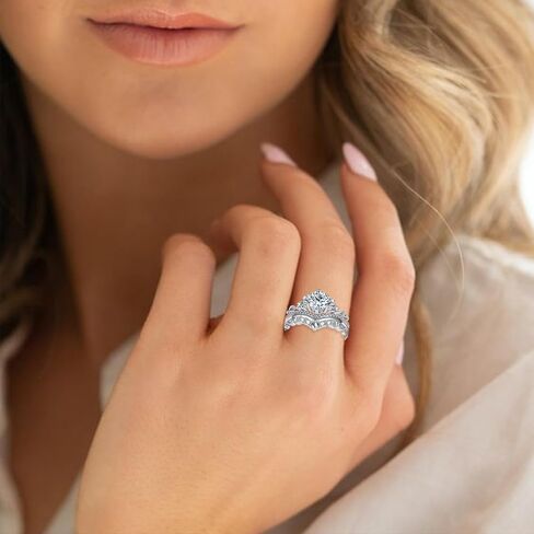 2 Carat(ctw) Round-Cut Moissanite Engagement Rings Sets for Women,925 Sterling Silver Crown Wedding Band Set,Bridal Rings Sets for Anniversary Birthday in Saudi Arabia