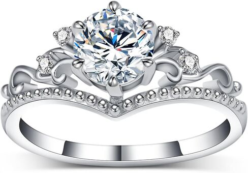 2 Carat(ctw) Round-Cut Moissanite Engagement Rings Sets for Women,925 Sterling Silver Crown Wedding Band Set,Bridal Rings Sets for Anniversary Birthday in Saudi Arabia