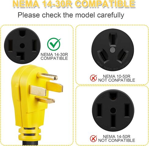 سلك محول الشاحن 50 قدمًا EV NEMA 14-30P إلى 14-50R ، 30 AMP 4 Brong Dryer to 50 Amp 4 Prong EV/RV لشحن Tesla أو EV المستوى 2 ، سلك تمديد EV الثقيل مع المقبض ، ETL مدرج in Kuwait