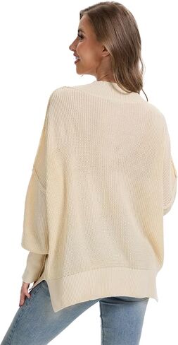 Womens Oversized Sweater V Neck Pullover with Ribbed Cuffs Batwing Sleeves Casual Fall Sweatshirt in Saudi Arabia