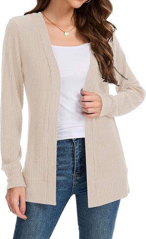 Women's Open Front Long Sleeve Cardigan Sweaters Business Casual Lightweight Outerwear Coats Fall Fashion Clothes in Kuwait
