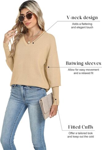 Motarto Women's Knit Sweater Casual Thin Long Sleeve Pullover V Neck Lightweight Sweatshirts Classic-Fit Tops for Spring Fall in Saudi Arabia