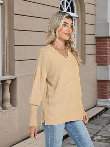 Motarto Women's Knit Sweater Casual Thin Long Sleeve Pullover V Neck Lightweight Sweatshirts Classic-Fit Tops for Spring Fall in Saudi Arabia