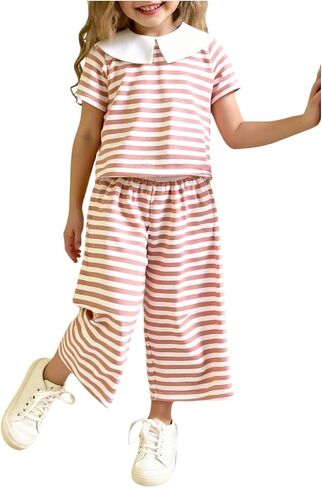 Soly Hux Toddler Girl's Summer Summer Outfits لطيف مخطط مخطط قصير الأكمام. in Kuwait