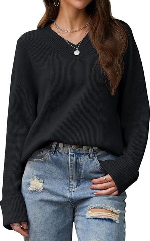 Yucolen Womens Long Sleeve Tops v Dece Sweater Pullover عرضة فضفاضة فضفاضة سترة تونك سقوط الملابس 2025 in Kuwait