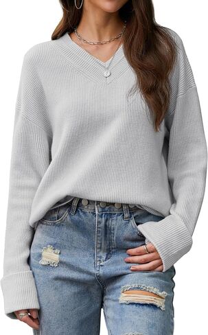 Yucolen Womens Long Sleeve Tops v Dece Sweater Pullover عرضة فضفاضة فضفاضة سترة تونك سقوط الملابس 2025 in Kuwait