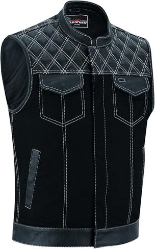 Vance Leather Men's Denim & Leather Motorcycle Vest with Dual Conceal Carry Pockets, SOA Biker Club Vest in Saudi Arabia
