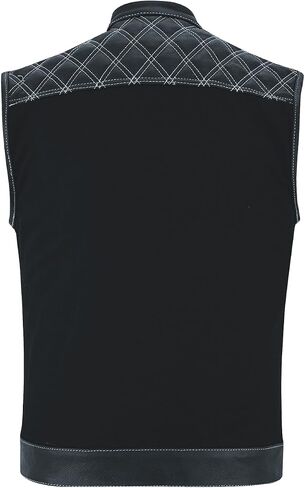 Vance Leather Men's Denim & Leather Motorcycle Vest with Dual Conceal Carry Pockets, SOA Biker Club Vest in Saudi Arabia