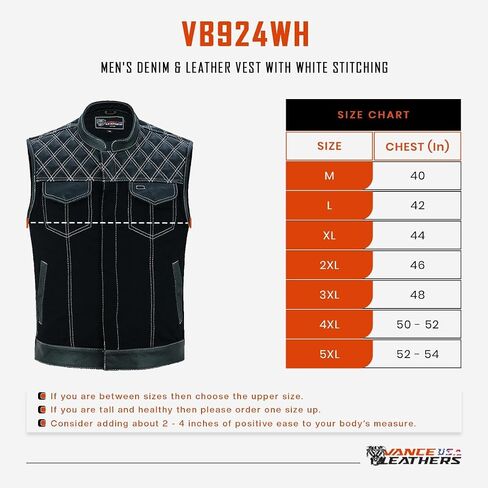 Vance Leather Men's Denim & Leather Motorcycle Vest with Dual Conceal Carry Pockets, SOA Biker Club Vest in Saudi Arabia