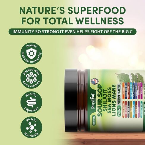 Soursop Shilajit ، Sea Moss ، و Lions Mane - 24 في 1 مع Ashwagandha ، زيت البذور السوداء ، Rhodiola Rosea ، الزنجبيل ، الكولاجين ، الكركم - صنع في الولايات المتحدة الأمريكية - 60 كبسولة in Saudi Arabia