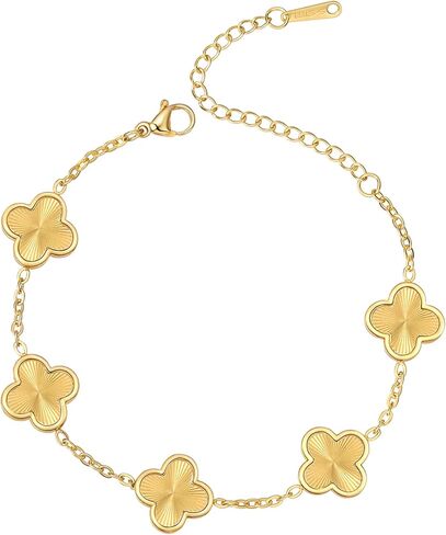 (Sturdy Version) 18K Gold Plated Bracelets for Women Men (Double Sided) Four Leaf Clover Cute Trendy Lucky Braclet (Adjustable) Fit Wrist Within 8 Inch, Gold White Black Green Blue Red Pink in Saudi Arabia