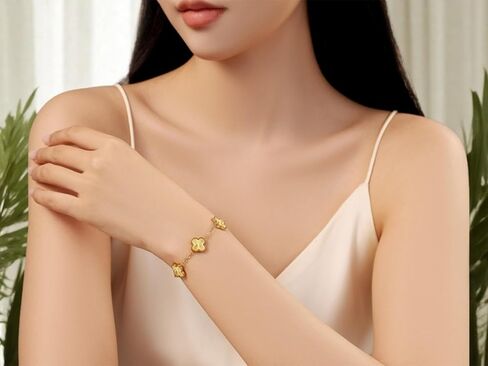 (Sturdy Version) 18K Gold Plated Bracelets for Women Men (Double Sided) Four Leaf Clover Cute Trendy Lucky Braclet (Adjustable) Fit Wrist Within 8 Inch, Gold White Black Green Blue Red Pink in Saudi Arabia