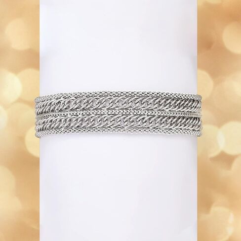 Ross-Simons Italian Sterling Silver Popcorn-Chain and Curb-Link Bracelet in Saudi Arabia