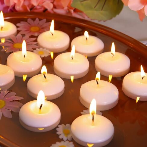 48 Pack White Floating Candles 3 inch Unscented Floating Candles for Centerpieces-10 Hours Long Burn Time-3" Floating Candle Bulk for Wedding Cylinder Vases in Saudi Arabia