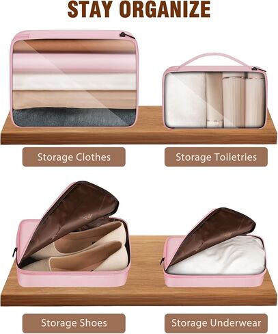 4 Set Packing Cubes, Suitcase Organizer Bags for Clothing, Toiletry, Shoe and Underwear, Durable Carry On Luggage Organizers with Zipper, Travel Essentials Accessories for Women and Men in Saudi Arabia