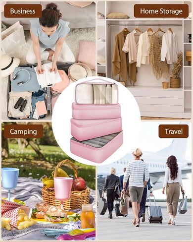 4 Set Packing Cubes, Suitcase Organizer Bags for Clothing, Toiletry, Shoe and Underwear, Durable Carry On Luggage Organizers with Zipper, Travel Essentials Accessories for Women and Men in Saudi Arabia