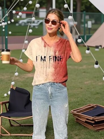 المرأة المضحكة حلقة حلت القميص الدموي - هالوين الدم بقعة الرسم - أزياء الرعب المخيف أعلى للحفلة in Kuwait