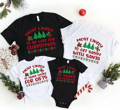 Most Likely to Christmas Custom Quotes Matching Shirt, Xmas Party Family Costumes, Winter Team Matching Tee, Crew Outfits in Saudi Arabia