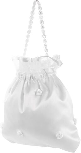 NUOBESTY Bridal Bag, 22x21cm White Satin Wedding Bride Purse Bride Bag for Wedding Day for Bridal Handbag, Bridesmaid, Flower Girl Bags in Saudi Arabia