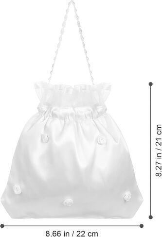 NUOBESTY Bridal Bag, 22x21cm White Satin Wedding Bride Purse Bride Bag for Wedding Day for Bridal Handbag, Bridesmaid, Flower Girl Bags in Saudi Arabia