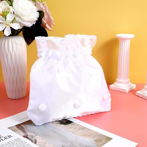 NUOBESTY Bridal Bag, 22x21cm White Satin Wedding Bride Purse Bride Bag for Wedding Day for Bridal Handbag, Bridesmaid, Flower Girl Bags in Saudi Arabia