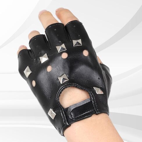 Black Leather Gothic Fingerless Gloves Men Half Finger Hook-Loop Mittens Retro Steampunk Punk Biker Glove for Men, Women in Saudi Arabia