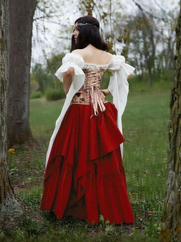 BITSEACOCO Women Renaissance Fairy Layered Dress Victorian Irish Costumes Halloween Cosplay Medieval Gothic Pirate Dresses in Saudi Arabia