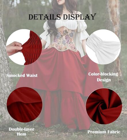 BITSEACOCO Women Renaissance Fairy Layered Dress Victorian Irish Costumes Halloween Cosplay Medieval Gothic Pirate Dresses in Saudi Arabia