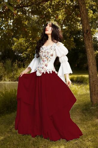 BITSEACOCO Women Renaissance Fairy Layered Dress Victorian Irish Costumes Halloween Cosplay Medieval Gothic Pirate Dresses in Saudi Arabia