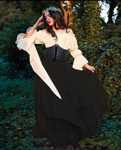 BITSEACOCO Women Renaissance Fairy Layered Dress Victorian Irish Costumes Halloween Cosplay Medieval Gothic Pirate Dresses in Saudi Arabia