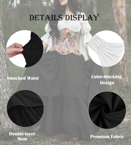BITSEACOCO Women Renaissance Fairy Layered Dress Victorian Irish Costumes Halloween Cosplay Medieval Gothic Pirate Dresses in Saudi Arabia