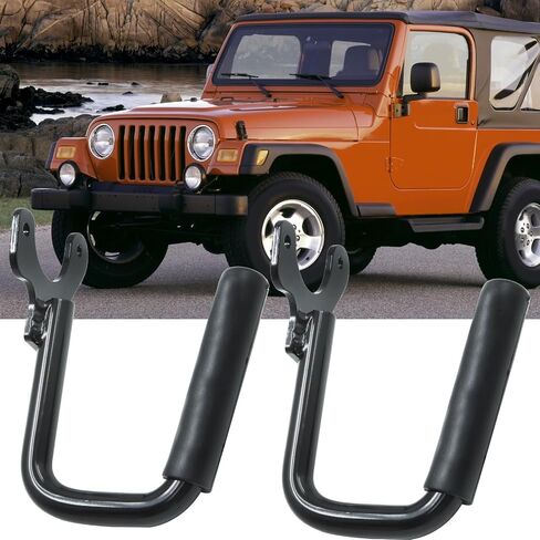 UOIENRT 2 Pcs Solid Front Grab Handles Bar, Black Textured Grab Handles, Replacement for Jeep Wrangler TJ Unlimited 1997-2006 in Saudi Arabia