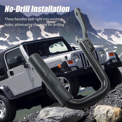 UOIENRT 2 Pcs Solid Front Grab Handles Bar, Black Textured Grab Handles, Replacement for Jeep Wrangler TJ Unlimited 1997-2006 in Saudi Arabia