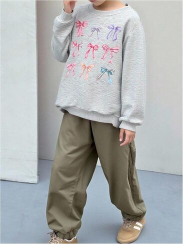 Gorglitter Girl's Cute Bow Sweatshirt Graphic Crewneck Long Sleeve Pullover Tops Size 8-12y in Kuwait
