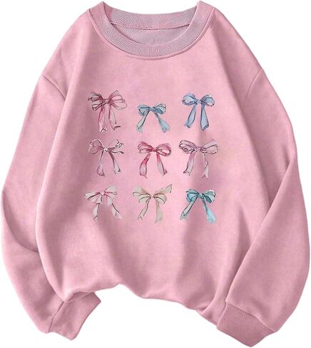 Gorglitter Girl's Cute Bow Sweatshirt Graphic Crewneck Long Sleeve Pullover Tops Size 8-12y in Kuwait