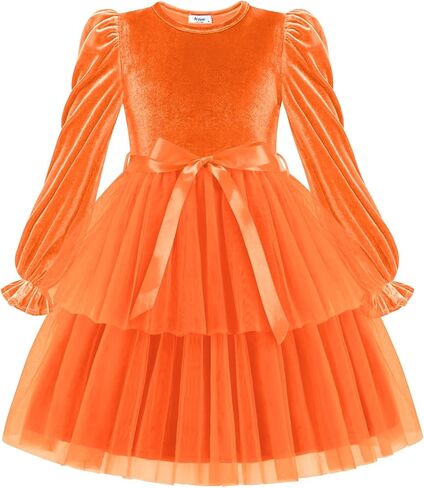 Arshiner Girls Velvet Tutu Dress Toddler Puff Long Sleeve Tulle Tulle Fall Winter Party Dresses مع الشريط in Kuwait